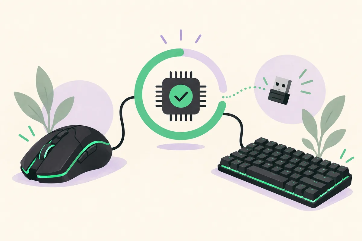 Razerのマウスとキーボードが確認済みのデバイス用ファームウェア更新経路につながる編集イラスト