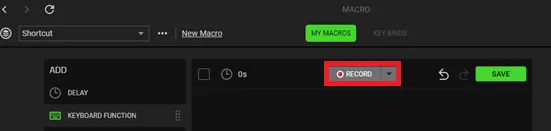 Module Macro de Razer Synapse avec le bouton d’enregistrement