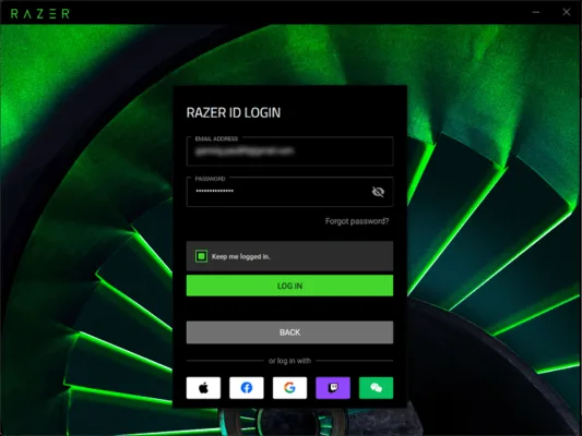 Official Razer ID login screen after Synapse installation